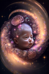Wall Mural - Cute Blond baby with big eyes, Generative AI