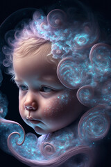 Wall Mural - Cute Blond baby with big eyes, Generative AI