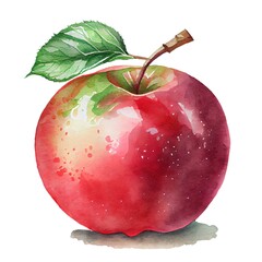 Beautiful ripe red apple isolated on white background. Watercolor illustration