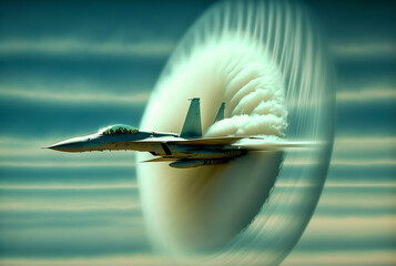 Super sonic fighter jet breaks the sound barrier. Educational and symbolic visual. Perfect for educational or creative projects. Generative AI