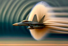 A Supersonic Fighter Plane Captured Breaking The Sound Barrier, A Symbolic Visual To Represent The Powerful Performance Of Air. Generative AI