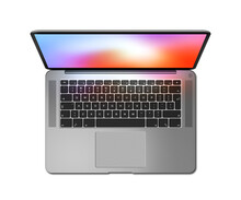 Open Laptop Top View With Colorful Screen, Isolated On Transparent Background. Dark Silver. 3D Render
