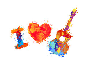 I love guitar music. Vector symbol of splash paint