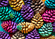 Colorful texture, made of pine cones, evoking Christmas and childhood memories. A feeling of authenticity and magic inviting to the joy of living. Generative AI
