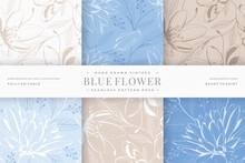 Hand Drawn Blue Flower Seamless Pattern Pack
