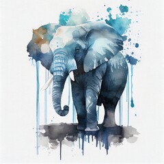 Canvas Print - Watercolor illustration with a big elephant. Generative AI