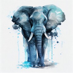 Canvas Print - Watercolor illustration with a big elephant. Generative AI