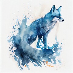 Canvas Print - Watercolor illustration with a beautiful young fox. Generative AI