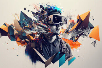 vr headset, double exposure, metaverse, futuristic virtual world, state of consciousness, technology Generative AI