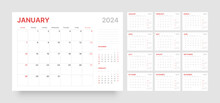 Monthly Calendar Template For 2024 Year. Wall Calendar In A Minimalist Style. Week Starts On Sunday. Planner For 2024 Year.