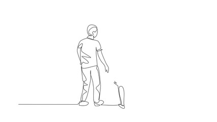 Poster - Animated self drawing of single continuous line draw young couple wife and husband walking together and holding hand, back view. Happy family parenting concept. Full length one line animation.