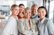 © Lumeez/peopleimages.com - Diversity, portrait selfie and business women teamwork, global success or group empowerment in office leadership. Social media career of asian, black woman and senior people or staff profile picture