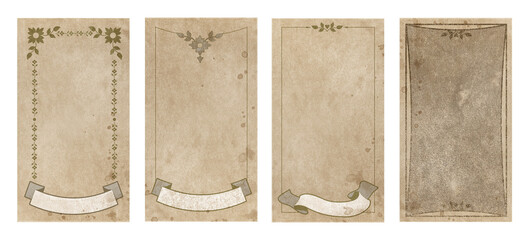 Canvas Print - Set of ornamental frames for playing cards, invitations, menus... on aged and stained paper background.