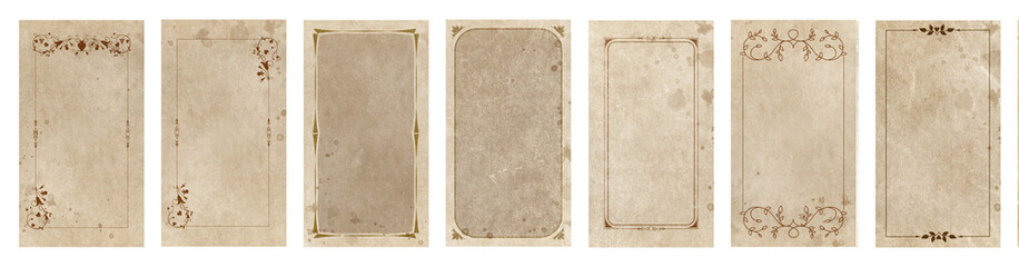 set of ornamental frames for playing cards, invitations, menus... on aged and stained paper backgrou