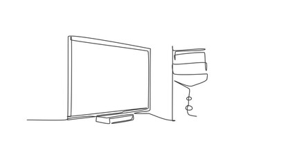 Wall Mural - Animated self drawing of continuous line draw cpu computer and screen monitor for supporting business. Electronic small home business equipment concept. Full length one line animation illustration.