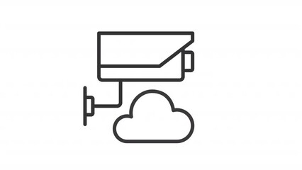 Sticker - Animated cctv linear icon. Wireless connection. Upload records to cloud storage. Technology. Seamless loop HD video with alpha channel on transparent background. Outline motion graphic animation