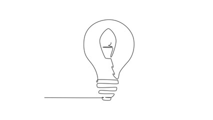 Wall Mural - Animation of one single line drawing of rocket launch inside shining light bulb logo identity. Company space technology logotype icon template concept. Continuous line self draw animated illustration.