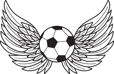 Wall Mural - Soccer ball with wings. Football sport emblem. Vector illustration, line art.
