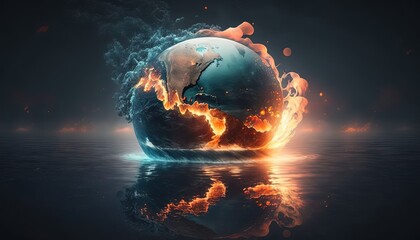 Wall Mural - planet earth in crisis of extreme temperature, hell hot anf freezing cold, idea for global warming concept, enviromental preservation, Generative Ai