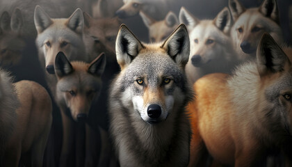 Wall Mural - wolf pack. post-processed generative ai.