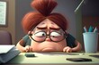 an illustration of a tired and exhausted female office worker with burnout as a cartoon character