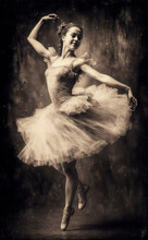 Female Ballerina Dancer Posing Vintage Damaged Photograph Style Generative AI