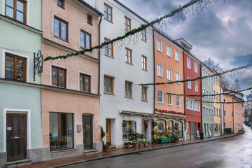 Fototapete - Street in Wasserburg am Inn, Germany