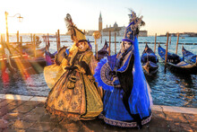 Colorful Carnival Masks At A Traditional Festival In Venice, Italy