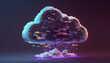 neon cloud computing technology concept, illustration. Generative AI