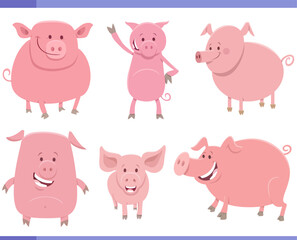 Wall Mural - cartoon funny pigs farm animal characters set