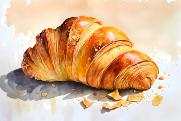 Watercolor croissant. AI generation