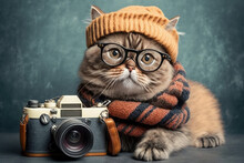 Portrait Of A Cat With A Camera, Generative AI