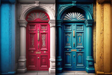 Colored English Doors , Old, Vintage, Generative Ai