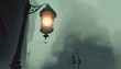  a street light on a foggy night in a city.  generative ai