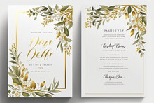 Wedding Invitation Card  Template Design With Watercolor Greenery Leaf And Branch,  Watercolor Invitation , Beautiful Floral Wreath. Generative AI