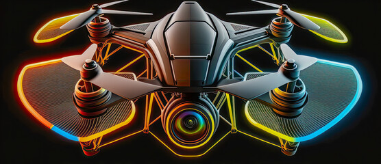 Poster - Stylized drone made of lines and neon lights - Generative AI