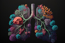 Human Lungs. Respiratory System. Healthy Lungs. Light In The Form Of A Tree. Generative AI