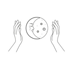 The mystical symbol is the moon in hand. Illustration on transparent background