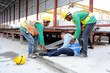 © krongthip - Male engineer injured in leg accident.
