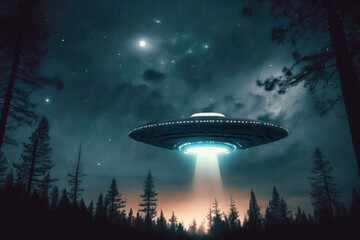 eerie alien ufo abduction lit up in the night sky made by generative ai