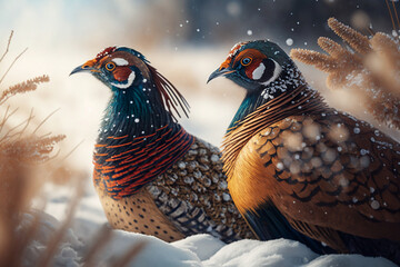 Sticker - Love between male pheasant and female pheasant