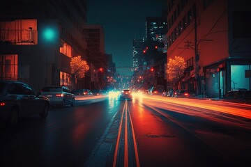 Sticker - AI generated, city night scene street cars