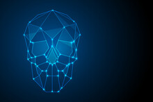 Human Skull Polygonal Vector Illustrations On A Dark Blue Background.