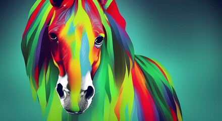 Wall Mural - horse colorful portrait in detail isolated on bright background - generative ai illustration