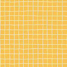 Seamless Checkered Repeating Vector Pattern With Hand Drawn Grid. Yellow Plaid Geometrical Simple Texture. Crossing Lines. Abstract Delicate Pattern For Fabric, Textile, Wallpaper, Apparel, Wrapping
