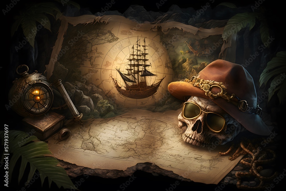 pirate map created using AI Generative Technology Stock Illustration ...