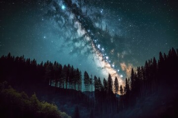 Wall Mural - astronomy constellation stars and milky way on night sky, created using generative ai technology