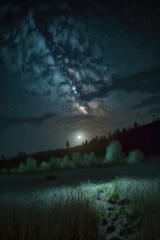 Wall Mural - constellation stars and milky way and full moon on night sky, created using generative ai technology