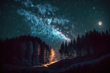 Wall Mural - constellation stars and milky way and full moon on night sky, created using generative ai technology