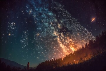 Wall Mural - astronomy constellation stars and milky way on night sky, created using generative ai technology